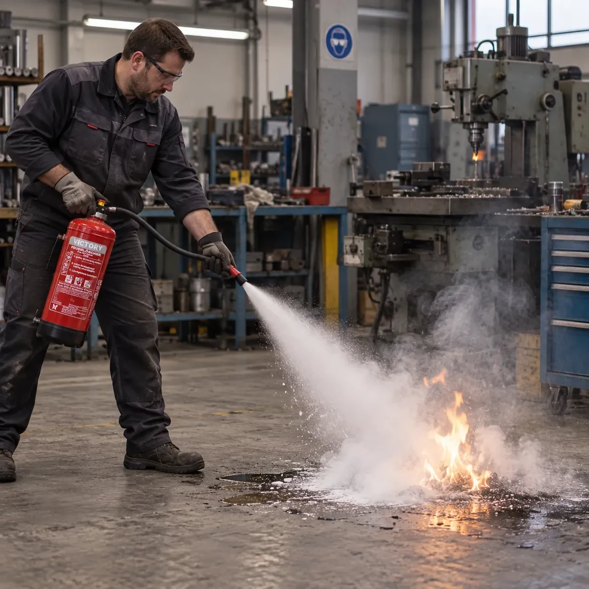 Illustratives Anwendungsbeispiel: Feuerlöscher GPD9, Einsatzort Metallwerkstatt
